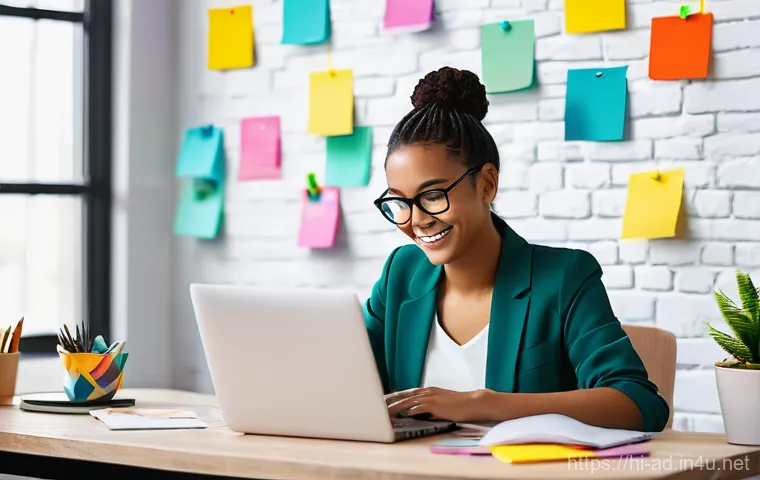 광고홍보사와 광고 제작 예산 절감 - **Prompt 1:** A vibrant and clean workspace with a young, smiling entrepreneur, wearing stylish yet ...