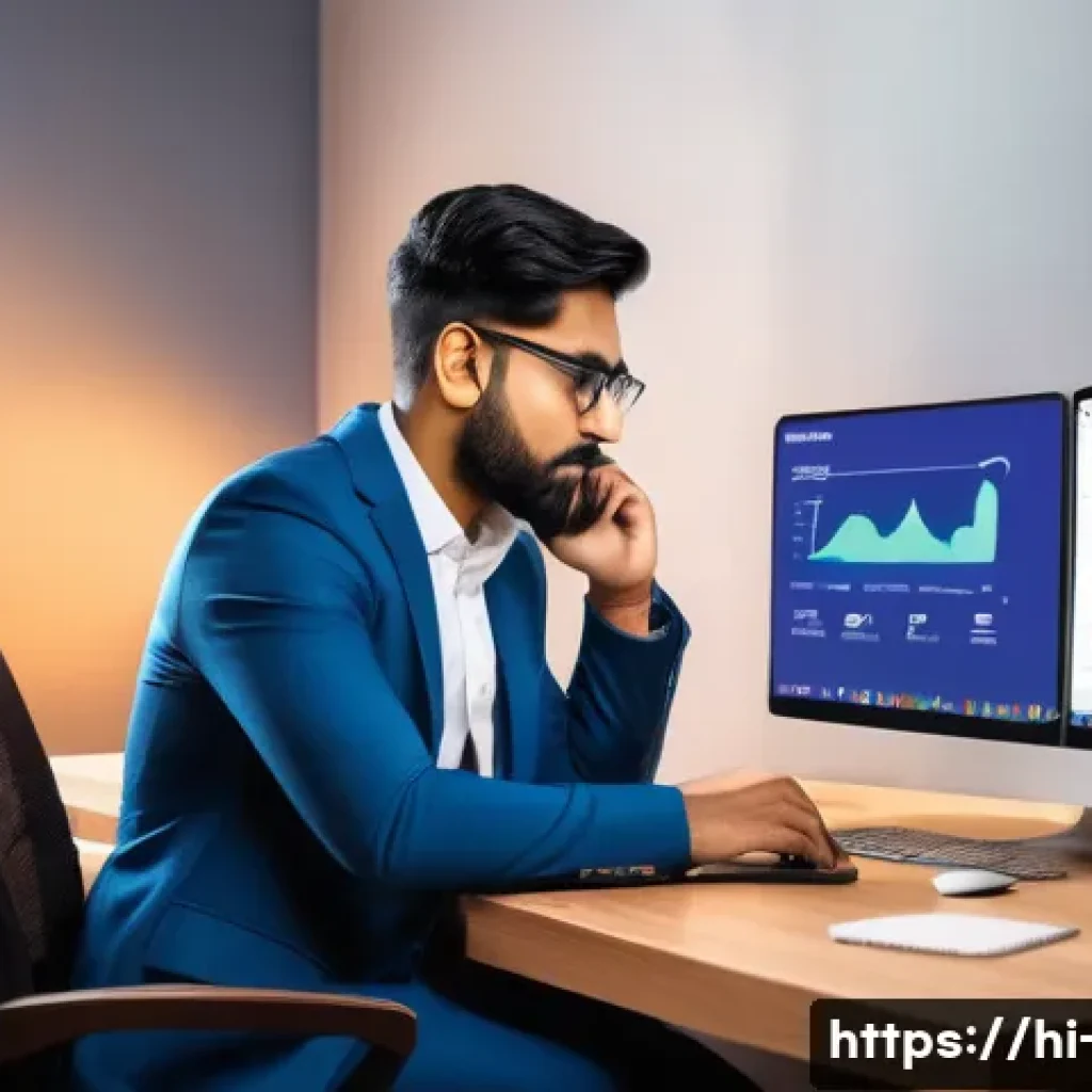 광고홍보사와 퍼포먼스 마케팅 - A vibrant digital marketing workspace featuring a young Indian professional analyzing audience data ...