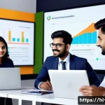 광고홍보사와 광고 시장 세분화 분석 - A vibrant digital marketing office scene featuring a diverse Indian advertising team analyzing demog...