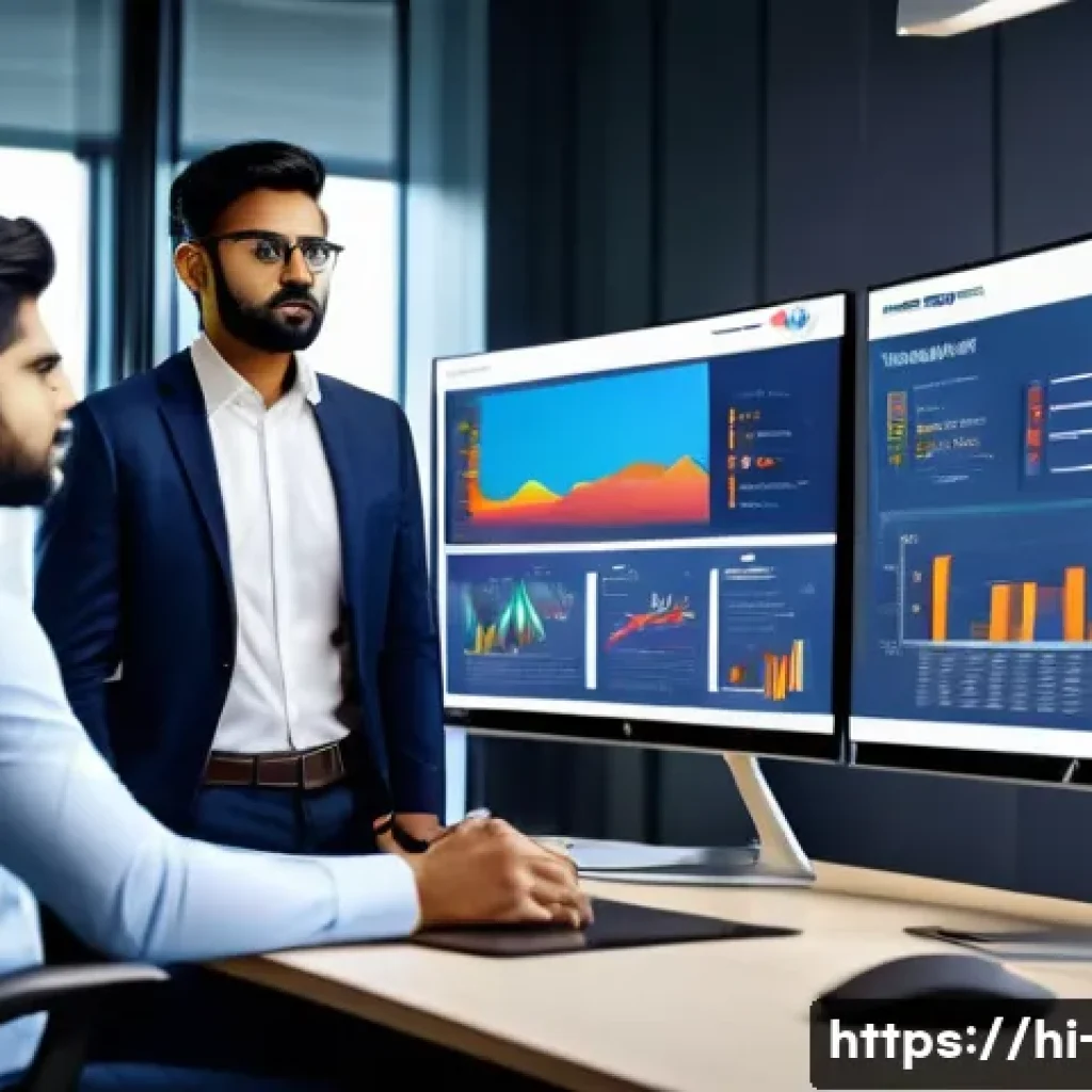 광고홍보사와 광고 예산 분석법 - A professional Indian digital marketing team in a modern office setting, analyzing advertising strat...