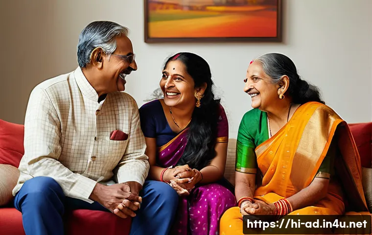 광고홍보사와 감성 중심 소비자 광고 - A warm, heartfelt family scene in a modern Indian home setting, showing a multi-generational family ...