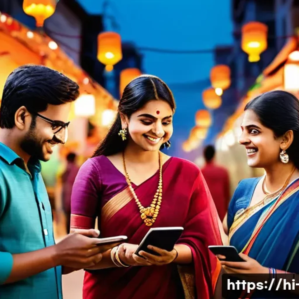광고홍보사와 글로벌 광고 성공 사례 - A vibrant digital marketing scene showing a diverse Indian audience engaging with localized advertis...