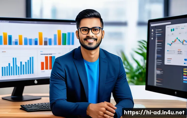 광고홍보사 자격증 종류와 필요성 - A professional digital marketing expert working in a modern office environment, surrounded by multip...