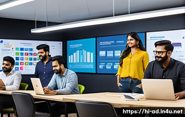 광고홍보사와 브랜드 인지도 향상 방법 - A vibrant and dynamic creative advertising agency workspace in India, featuring a diverse team of yo...