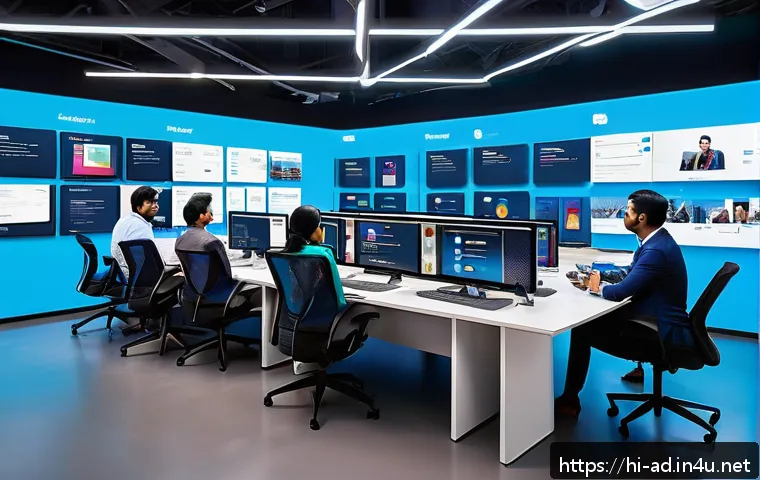 광고홍보사와 옴니채널 광고 캠페인 - A vibrant digital marketing command center showing a diverse team of Indian professionals collaborat...