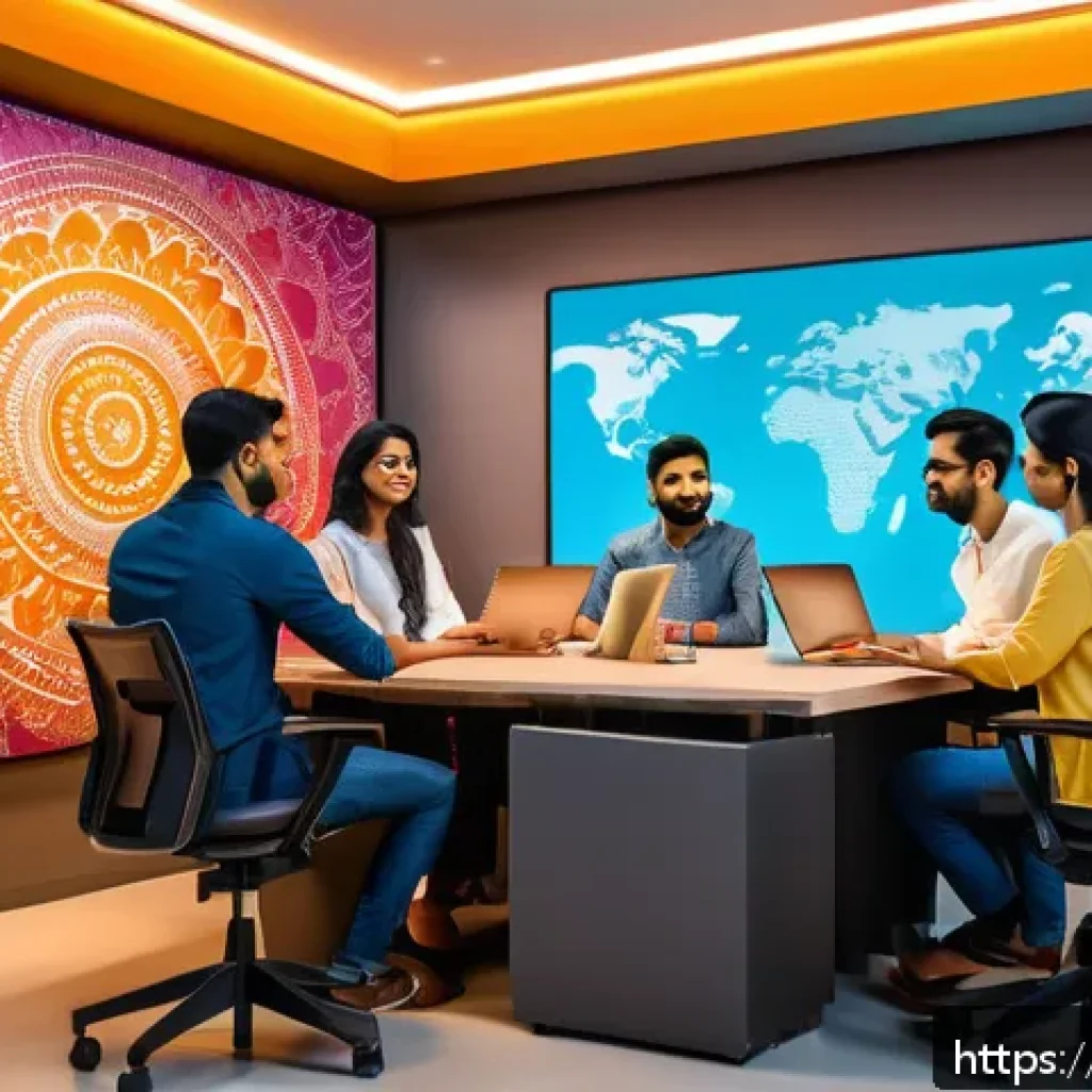 광고홍보사와 혁신적인 광고 디자인 - A vibrant digital marketing scene featuring a diverse group of young Hindi-speaking professionals an...