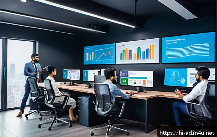 광고홍보사와 고객 중심 브랜딩 전략 - A modern Indian marketing agency office scene showing a diverse team of young professionals analyzin...