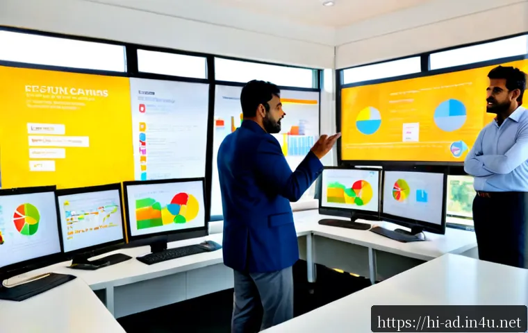 광고홍보사와 광고 시장 전망 - Photorealistic modern advertising agency meeting in a bright Mumbai-style creative office, diverse I...